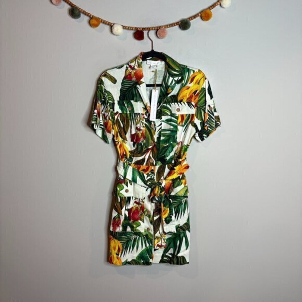 NWT House of Harlow 1960 linen blend tropical print utility dress